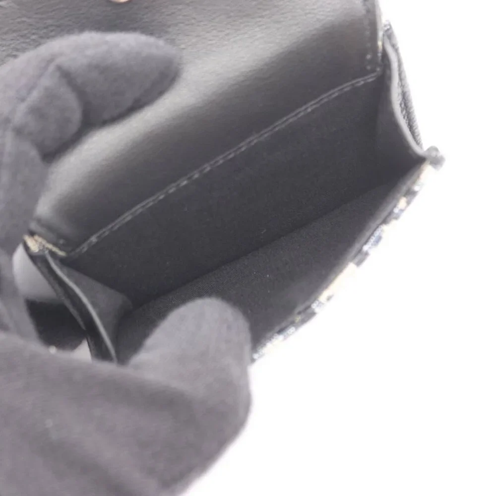 Dior Trifold Wallet White Canvas Black Beige Black Blue